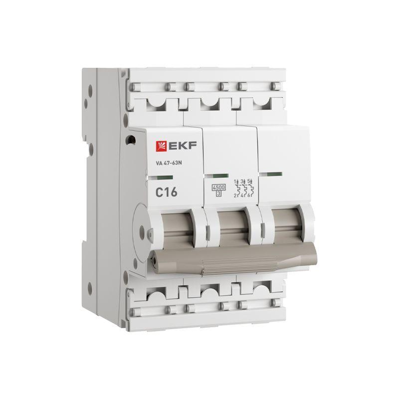 Выключатель автоматический модульный 3п 16А C 4.5кА ВА 47-63N PROxima EKF M634316C